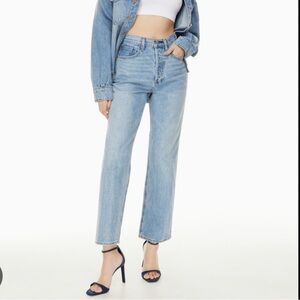 Denim Forum Blue Straight Leg Jeans with Cropped Finish